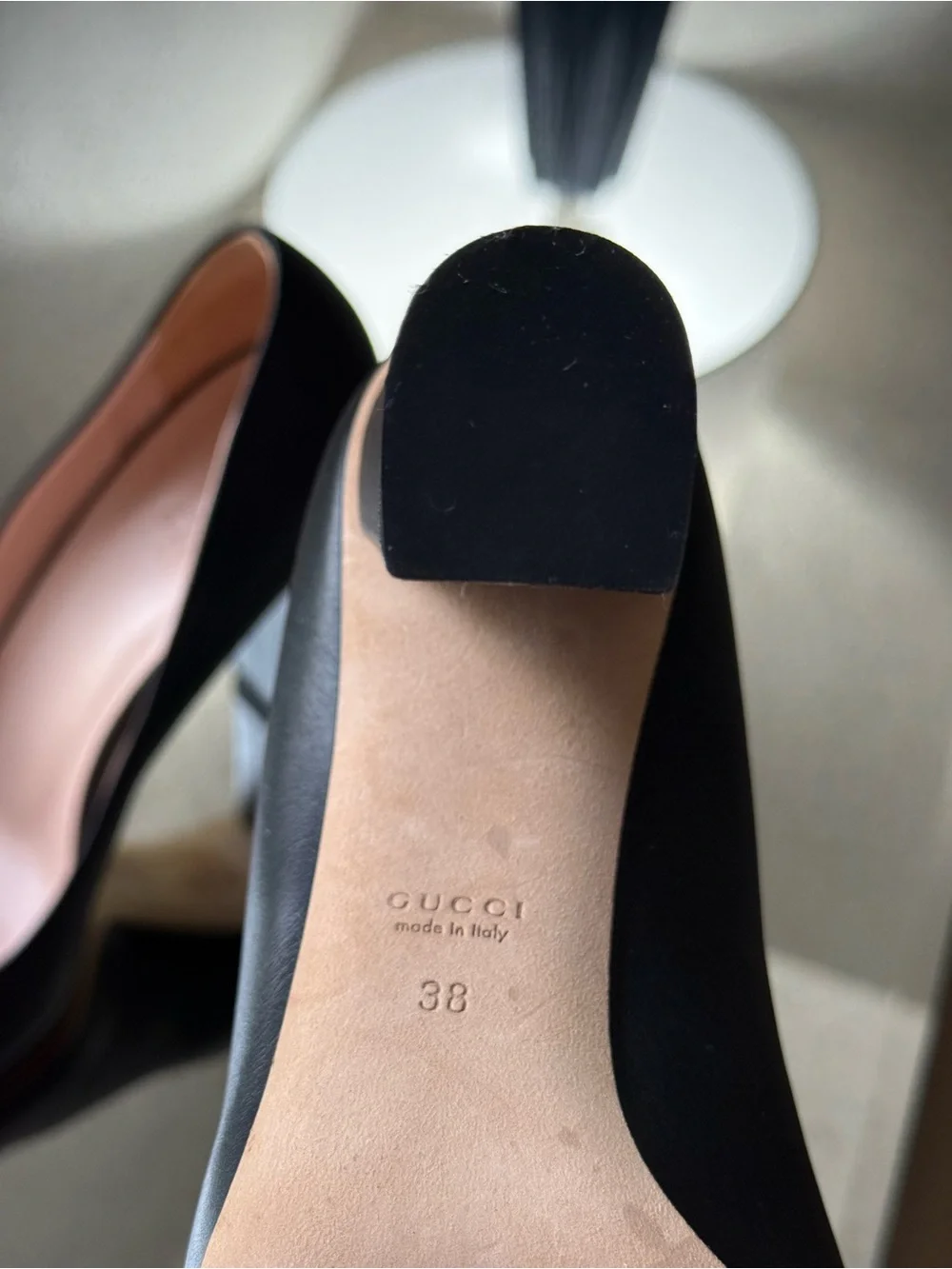 Gucci Black Leather Block Heel Pumps with Gold Horsebit , Size 7.5 ( 38) - Picture 9 of 9